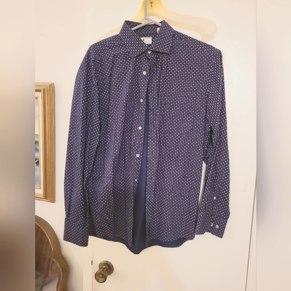 Southern pines long sleeve dress shirt, large, navy w/ red & white